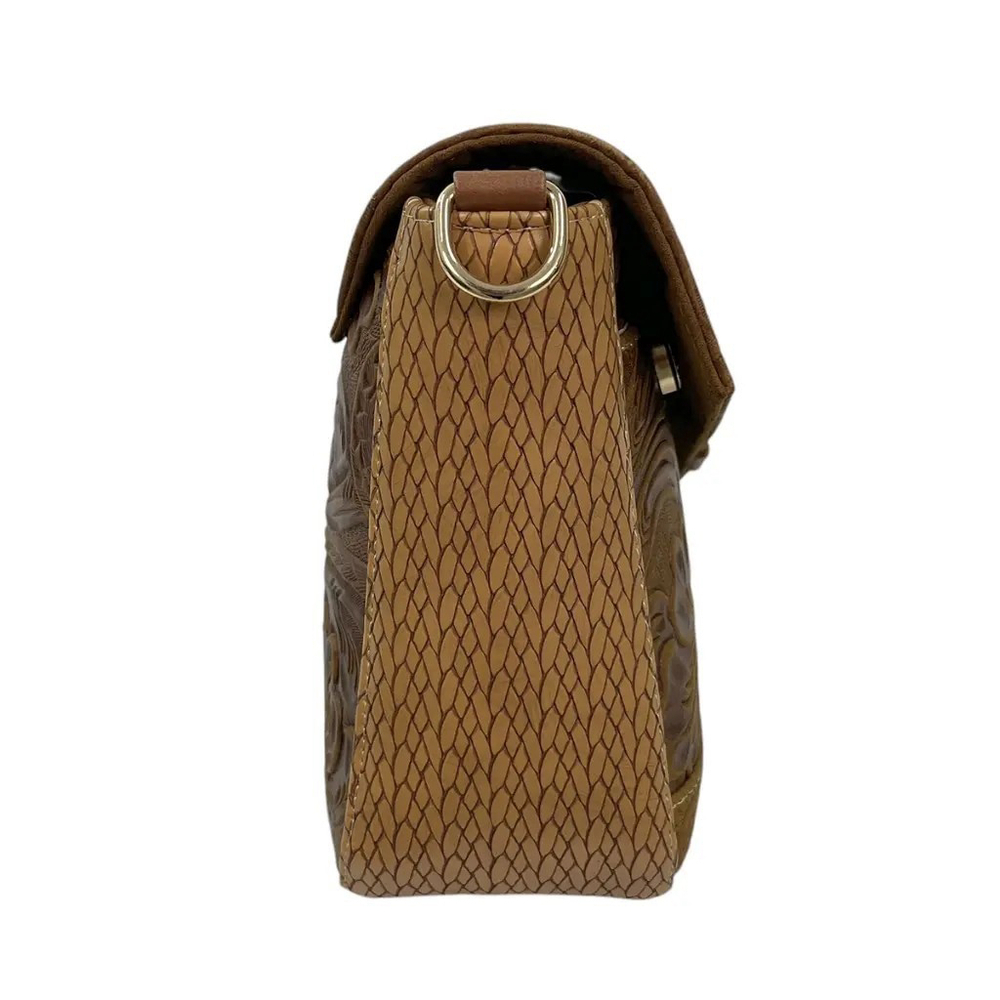 2 Straps Hazelnut Brown Embossed Tooled Artisan LEATHER Crossbody Purse Bolsa - Picture 8 of 16